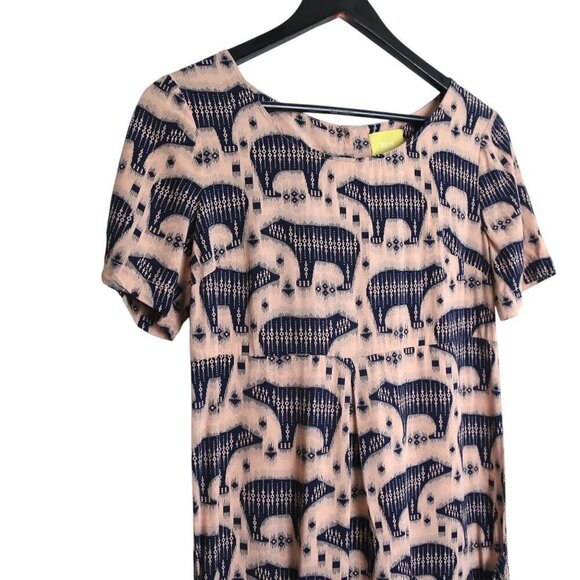 Anthropologie Maeve Zola Pink Polar Bear Printed Tunic Mini Dress Women's Size 2 - Picture 2 of 7